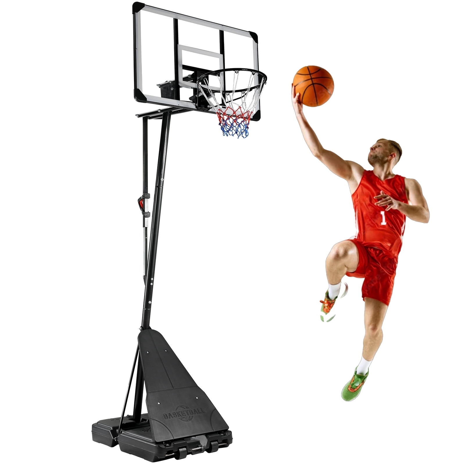 Pirecart 44 in Portable Basketball Hoop System 4.9-10ft Height Adjustable Outdoor Basketball Hoop for Youth Teens Adults