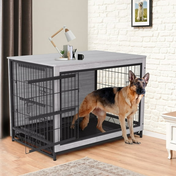 Pirecart 44 inch Wooden Dog Crate Furniture Pet Cage with Removable Tray for Medium, Large Dogs