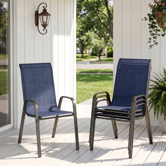 Pirecart 4PCS Patio Chairs Set Outdoor Breathable Textilene Stackable Chairs with Metal Frame, Armrests