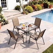 Pirecart 5-Piece Outdoor Patio Dining Set with 4 Textilene Chairs and Square Table, Brown