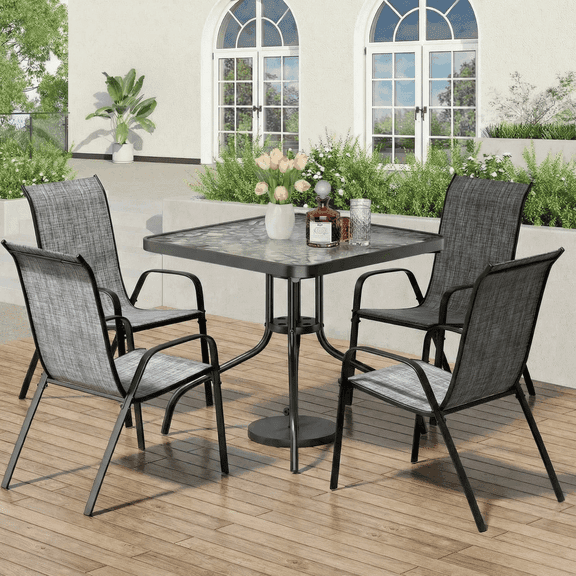 Pirecart 5-Piece Outdoor Patio Dining Table Set with 4 Stackable Textilene Chairs for for Patio, Lawn, Garden, Gray