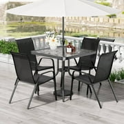 Pirecart 5-Piece Patio Dining Set Outdoor Furniture with Table and 4 Stackable Textilene Chairs, Black