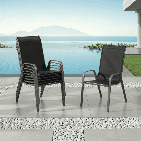 Pirecart 6 PCS Outdoor Patio Dining Chairs Set, Stackable Chairs with Armrest, Textilene Fabric for Lawn Garden Backyard, Black