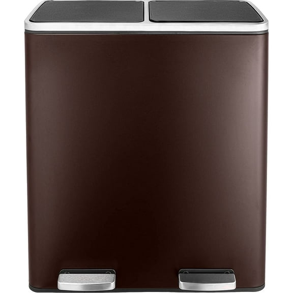 Pirecart 60 Step Trash Can Rectangular Stainless Steel Dual Compartment Garbage Can, Brown