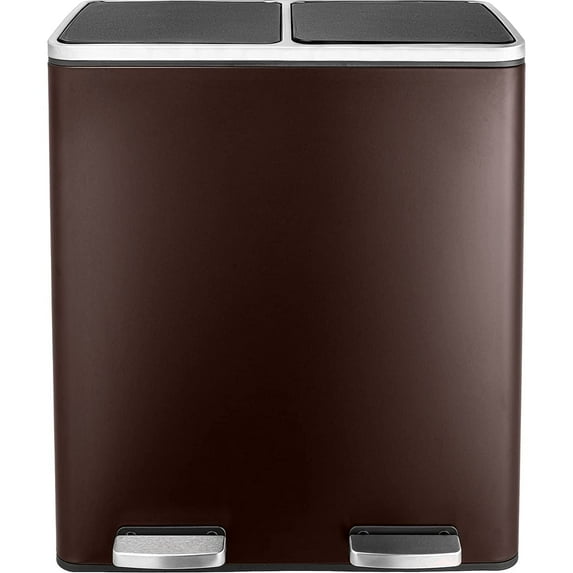 Pirecart 60 Step Trash Can Rectangular Stainless Steel Dual Compartment Garbage Can, Brown