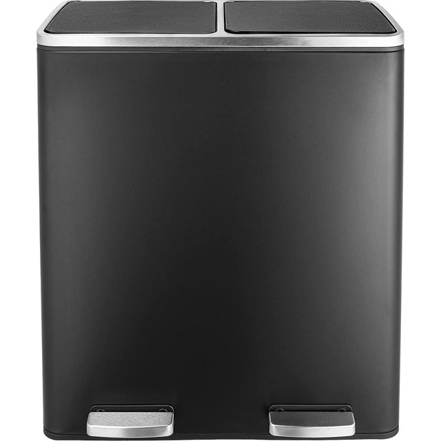 60L / 16 Gal Dual Compartment Stainless Steel Kitchen Trash Can – Recycling Bin With Foot Pedal