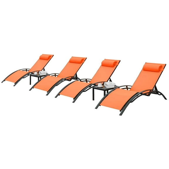 Pirecart 6PCS Patio Chaise Lounge Set Adjustable Sunbathing Tanning Poolside Lounger Chairs, Orange