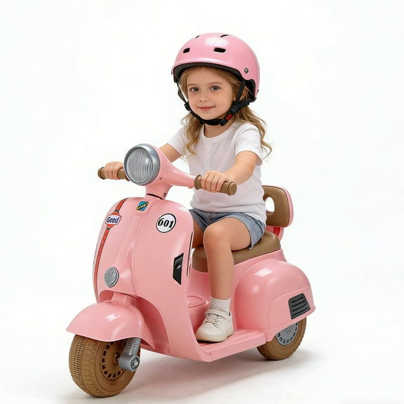 Pirecart 6V Kids Electric Motorcycle, Battery Powered Wheels Ride on Toy, Toddler Mini Motorcycle with Music, Realistic Horn, Light, Foot Pedal for Age 3+, Pink