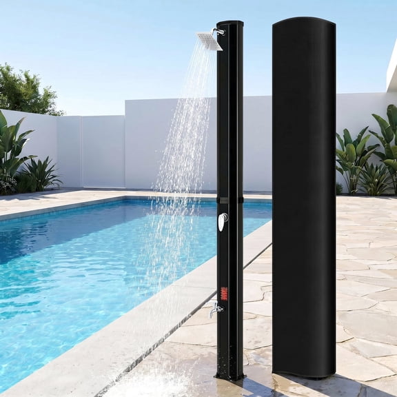 Pirecart 7.4FT 10.6 Gallon Solar Heated Shower, 2-Section Outdoor shower with Protective Cover for Backyard Poolside Pool Spa