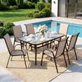 thumbnail image 1 of Pirecart 7pcs Patio Dining Set, Outdoor Dining Table with Umbrella Hole & 6 Stackable Textilene Fabric Dining Chairs, All Weather Patio Furniture Set, Beige, 1 of 9