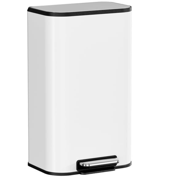 Pirecart 8 Gal / 30L Stainless Steel Garbage Can, Foot-operated Trash Can with Removable Inner Bucket, Handles and Soft Lid, Square Garbage Can for Kitchen, Home, White