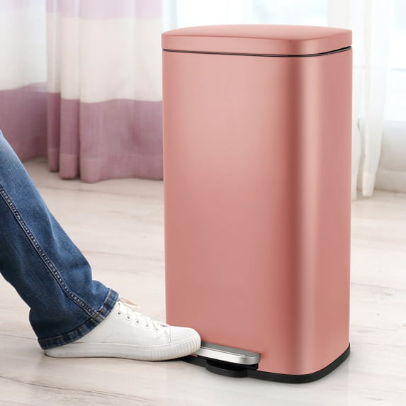 Pirecart 8 Gallon / 30 Liter Kitchen Trash Can, Stainless Steel with Removable Inner Bucket, Soft-Close Lid, Orange