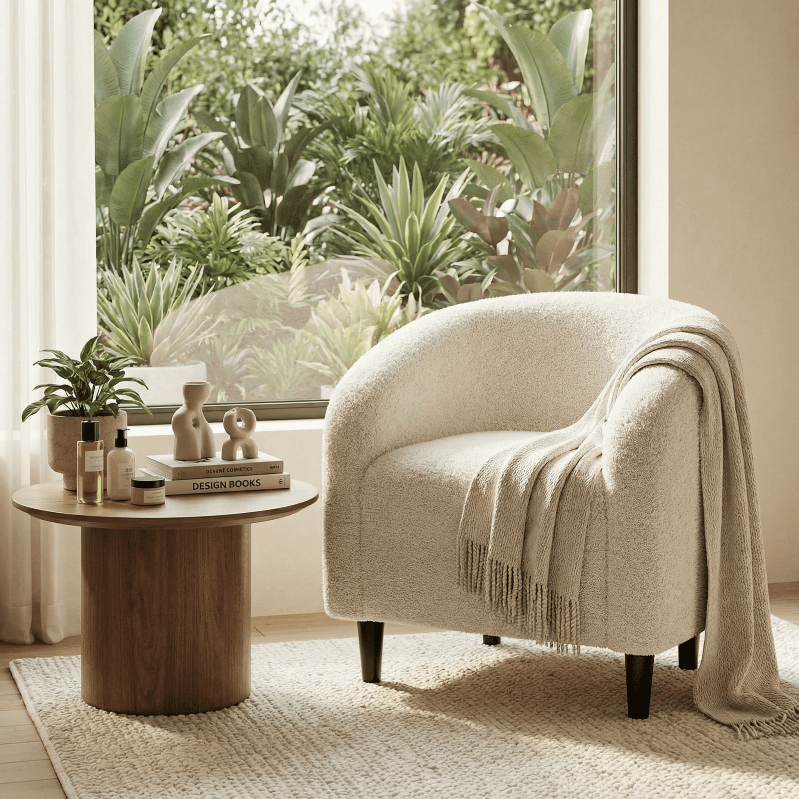Pirecart Accent Barrel Chair, Teddy Fabric Upholstered Armchair with a ...