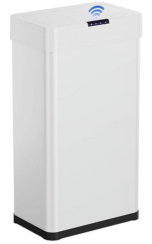 Pirecart Automatic Motion Sensor Trash Can - 21.1 Gallon Narrow Stainless Steel Garbage Bin, With Bag Holder, Soft Close Lid, for Office, White