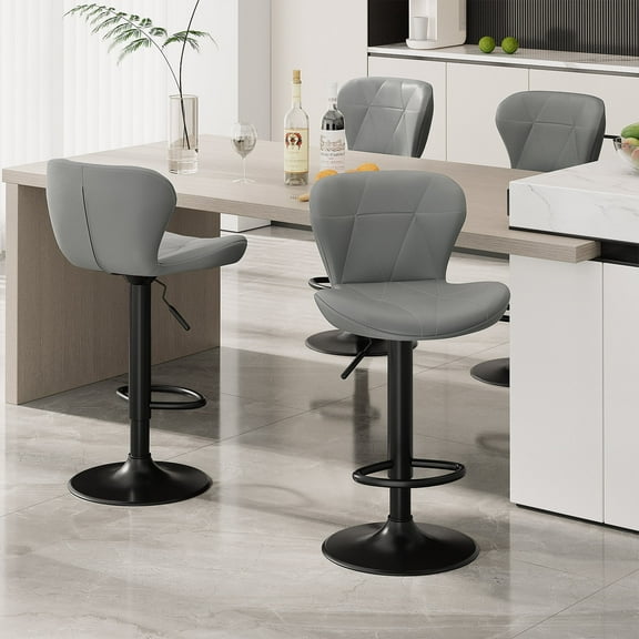 Pirecart Bar Stools Set of 2, PU Leather Bar Stools Adjustable height, 360° Swivel Kitchen Stools with Back and Footrest, Bar Chair for Bar, Kitchen, Dining, Entertainment Center, Dark Gray