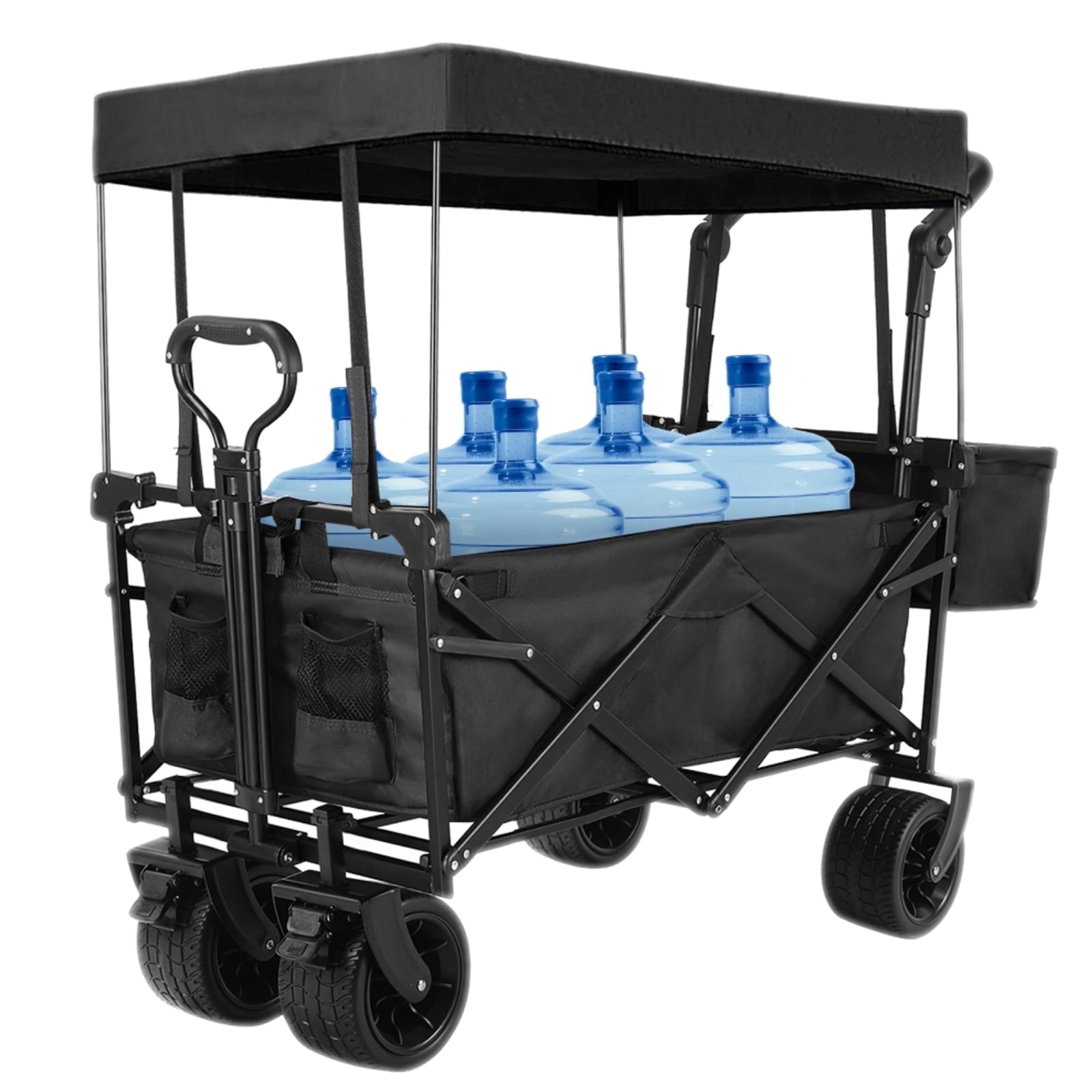 Pirecart Collapsible Garden Wagon Cart with Removable Canopy, Folding Beach Wagon with Adjustable Handle