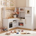thumbnail image 1 of Pirecart Corner Play Kitchen for Kids with Sound & Light Wooden Toddler Kitchen Playset with Refrigerator, Stove, Disinfection Locker, Water Dispenser, Sink, White, 1 of 8