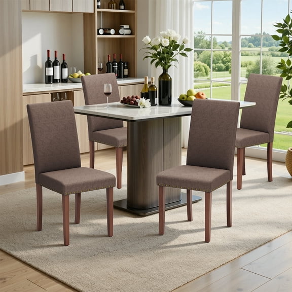 Pirecart Dining Chairs Set of 4, Kitchen & Dining Room Chairs with Tufted Parsons Design, Nail Head Trim, Solid Wood Legs and Padded Seat for Kitchen, Dining Room, Living Room, Brown