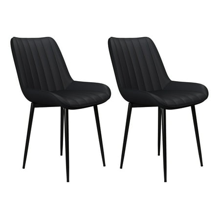 Pirecart Dining Chairs Set of 2, PU Leather Upholstered Dining Room Chairs, Modern High Back Kitchen Chairs with Thick Cushions and Metal Legs, Black