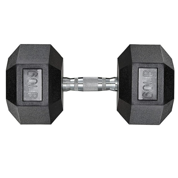 Pirecart Dumbbells Rubber Coated Cast Iron Hex Black Dumbbell Free Weights Dumbbell, 60lb Dumbbell Single