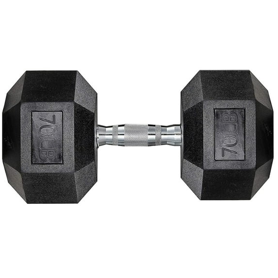 Pirecart Dumbbells Rubber Coated Cast Iron Hex Black Dumbbell Free Weights Dumbbell, 70lb Dumbbell Single