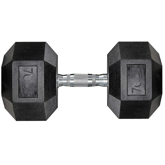 Pirecart Dumbbells Rubber Coated Cast Iron Hex Black Dumbbell Free Weights Dumbbell, 70lb Dumbbell Single