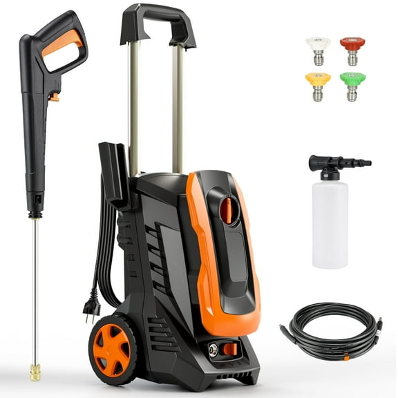 Pirecart Electric Pressure Washer 2700 PSI 1.7 GPM with Telescopic Handle, 4 Nozzles, Foam Cannon, 23ft Outlet Hose, High Pressure Washer for Cars, Decks, Driveways, Home, Patios.