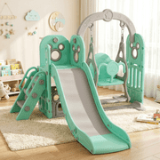 Pirecart 5 in 1 Toddler Swing and Slide Set, Indoor Outdoor Kids Playing Climber Sliding Playset with Extra Long Slide, Gift for Age 3+, Green