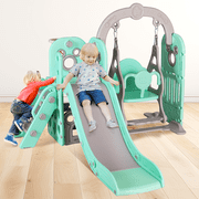 Pirecart 5 in 1 Toddler Swing and Slide Set, Indoor Outdoor Kids Playing Climber Sliding Playset with Extra Long Slide, Gift for Age 3+, Green