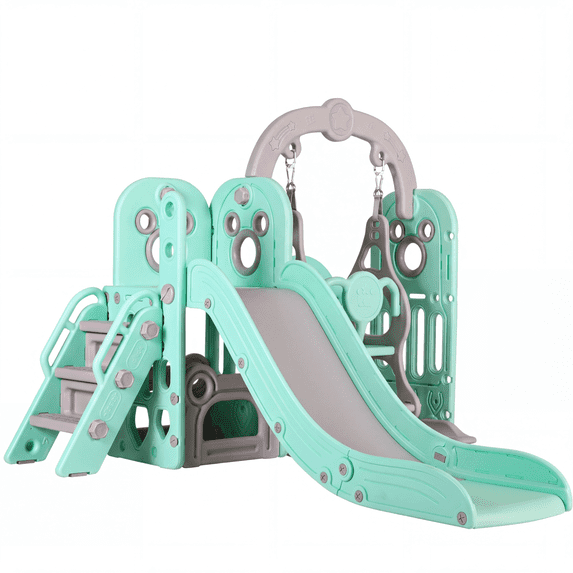 Pirecart 5 in 1 Toddler Swing and Slide Set, Indoor Outdoor Kids Playing Climber Sliding Playset with Extra Long Slide, Gift for Age 3+, Green