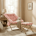 thumbnail image 1 of Pirecart Foldable Lazy Chair, Soft Faux Fur Reading Chair for Living Room, Large size Comfy Saucer Chair, Pink, 1 of 10