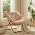 thumbnail image 1 of Pirecart Foldable Lazy Chair, Soft Faux Fur Reading Chair for Living Room, Large size Comfy Saucer Chair, Pink, 1 of 9