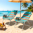 thumbnail image 1 of Pirecart Height 17" Tall Beach Chairs Set of 2, Folding Backpack Beach Chairs W/ 5-Position Lay Flat & Cooler Pouch, Headrest, Storage Bag, Towel Bar, Foot Mat, Orange, Yellow and Blue Stripes, 1 of 11