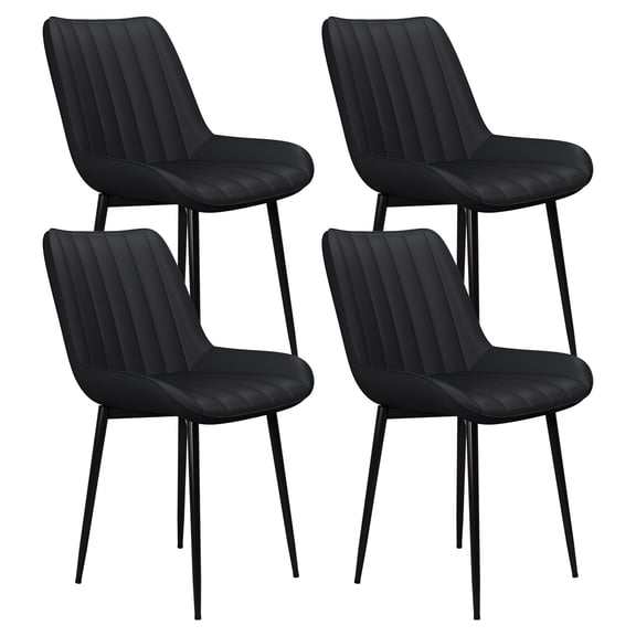Pirecart High Back Dining Room Chairs, Set of 4 PU Leather Dining Chairs with Thick Cushions, Wide Padded Seat, Metal Legs for Kitchen, Living Room, Black