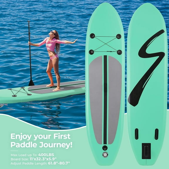 Pirecart Inflatable Stand Up Paddle Board 11 Ft Surfboard 6'' Thick SUP Paddle Board with Carrying Bag, Hand Pump, Air Pump, Green