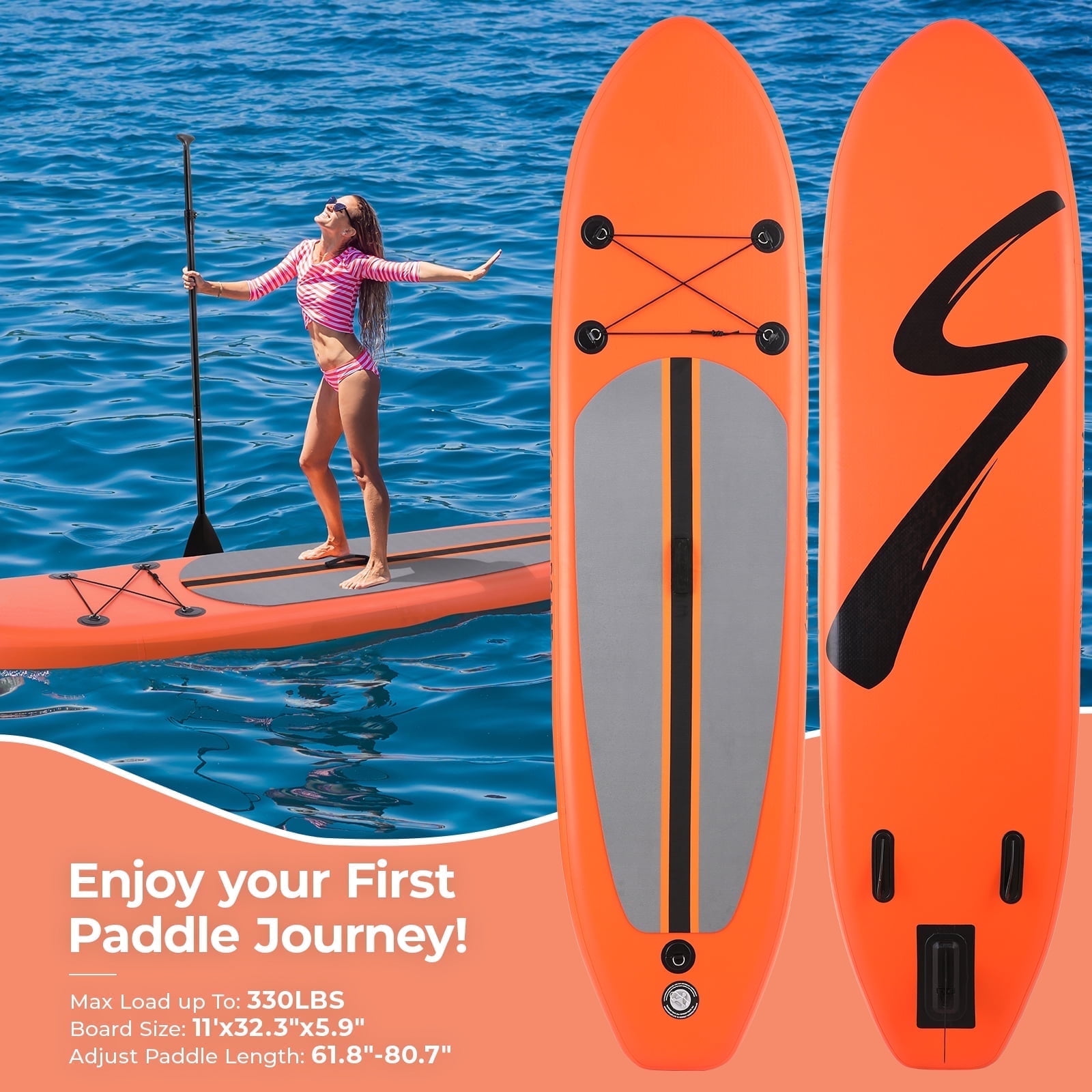 Pirecart Inflatable Stand Up Paddle Boards 11' Fishing Paddle Boards with SUP Accessories, for Surfing, Fishing,Orange