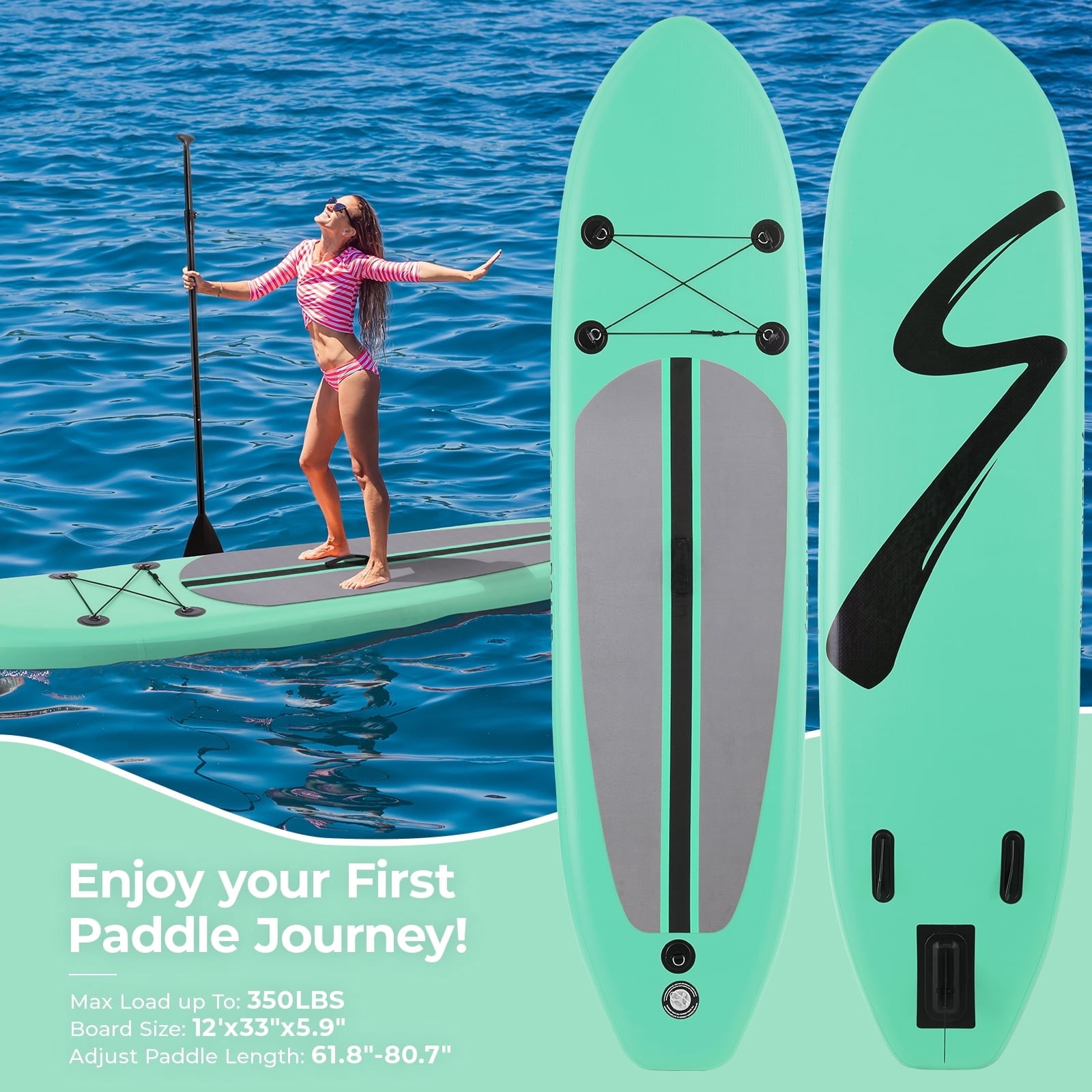 Pirecart 12' Inflatable Stand up Paddle Board 6'' Thick SUP Paddle Board W/ Adjustable Paddle, Hand Pump, Green