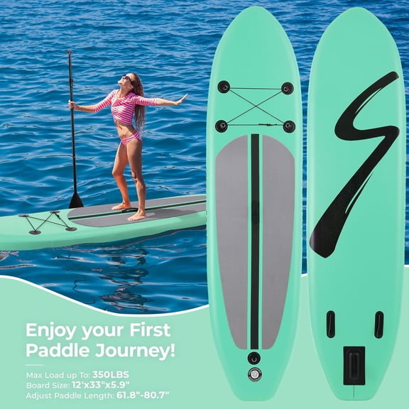 Pirecart 12' Inflatable Stand up Paddle Board 6'' Thick SUP Paddle Board W/ Adjustable Paddle, Hand Pump, Green