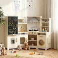 thumbnail image 1 of Pirecart Kids Corner Kitchen Playset with Real Lights & Sounds, Wooden Kitchen Set For Children With Range Hood, Blackboard and 6Pcs Cooking Accessories, Cream, 1 of 9