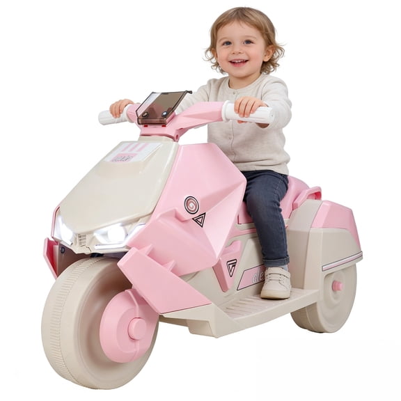 Pirecart Kids Motorcycle, 6V Battery-Powered Rideable Toy with Realistic Sounds, Music & LED Headlight, Toddler Electric Motorcycle for Kids 3+, Gift for Boys Girls, Pink