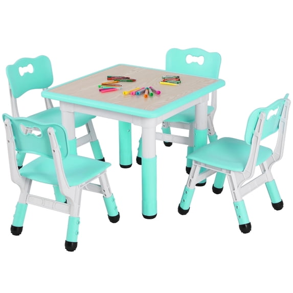 Pirecart Kids Table & 4 Chairs Set, Height Adjustable Children Activity Table Set for Ages 2-10, Green