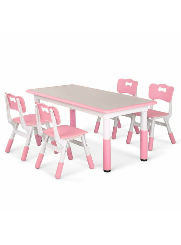 Pirecart Kids Table and Chair Set, Height Adjustable Toddler Table with 4 Chairs for Ages 2-10