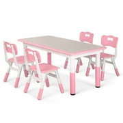 Pirecart Kids Table and Chair Set, Height Adjustable Toddler Table with 4 Chairs for Ages 2-10