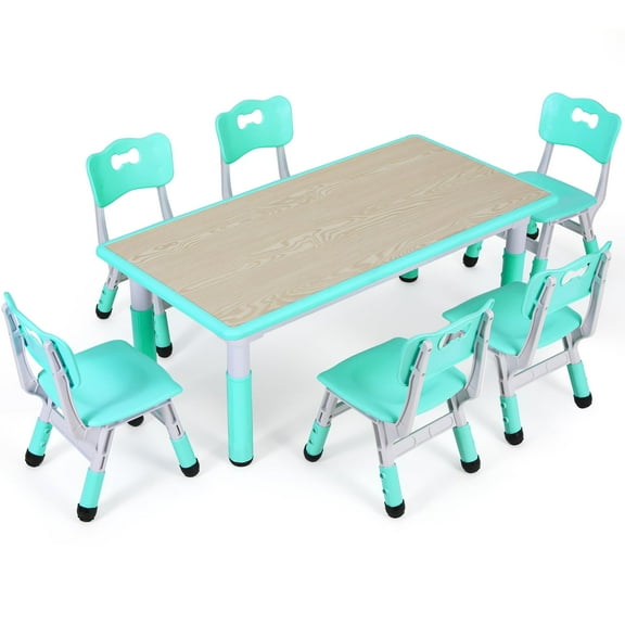 Pirecart Kids Table and Chairs Set Height Adjustable Graffiti Table, Preschool Activity Art & Craft Table and Chairs Set, Green