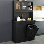 Pirecart Kitchen Trash Cabinet, 20 Gallon Double Tilt Out Hidden Garbage Holder with Drawers, Black