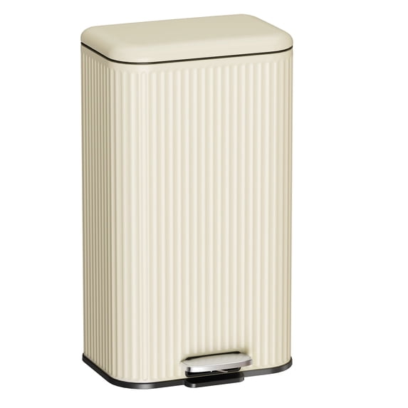 Pirecart Kitchen Trash Can, 8 Gallon Stainless Steel Garbage Can with Soft Close Lid, Foot Pedal Design with Removable Inner Bucket, Rear Carry Handle, Cream