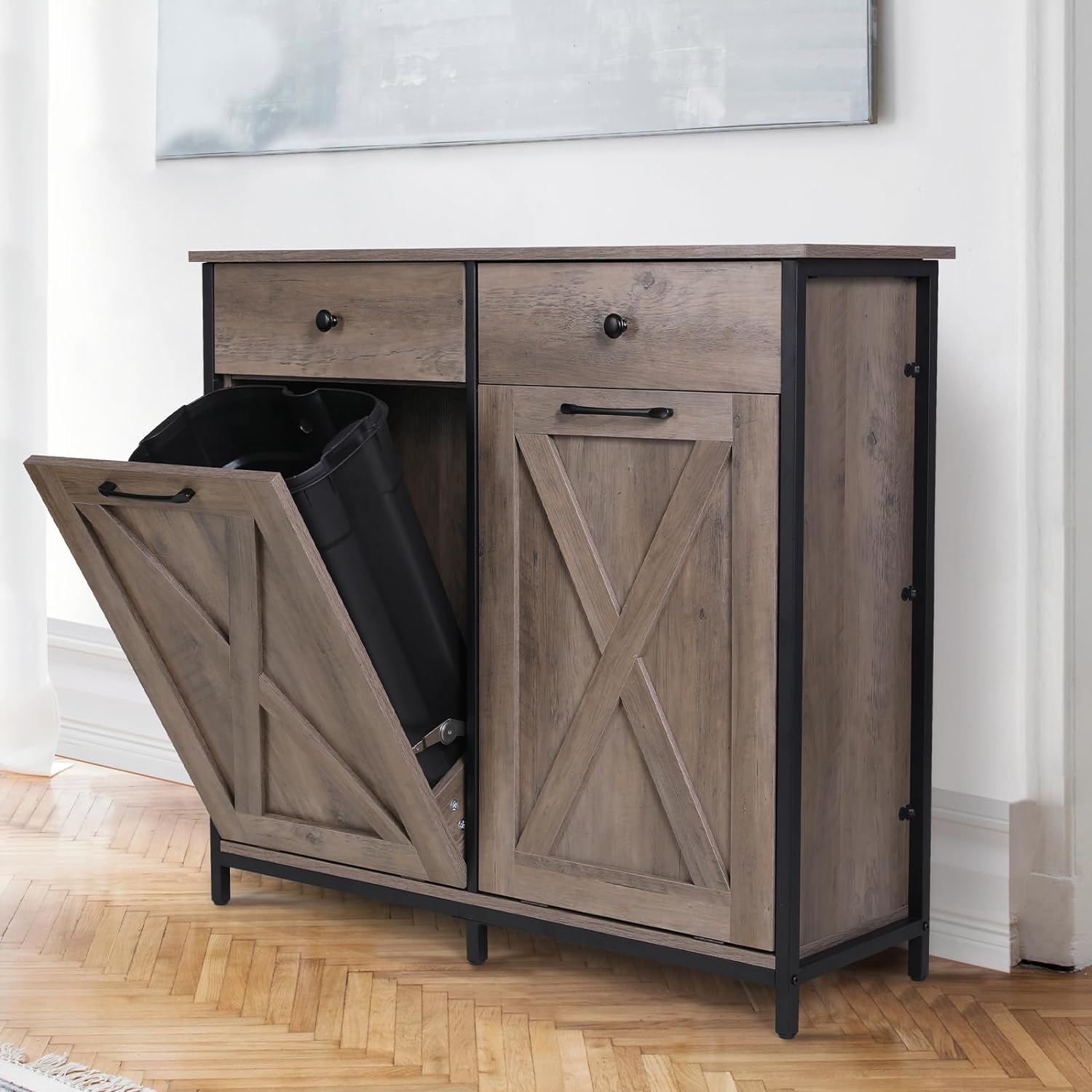 Pirecart Kitchen Wooden Trash Can 10 Gallon Double Tilt Out Bin