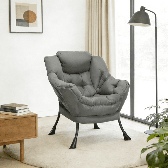 Pirecart Large Accent Chair, Lazy Chair with Side Pocket, Modern Reading Chair for Living Room, Comfy Lounge Chair, Gray