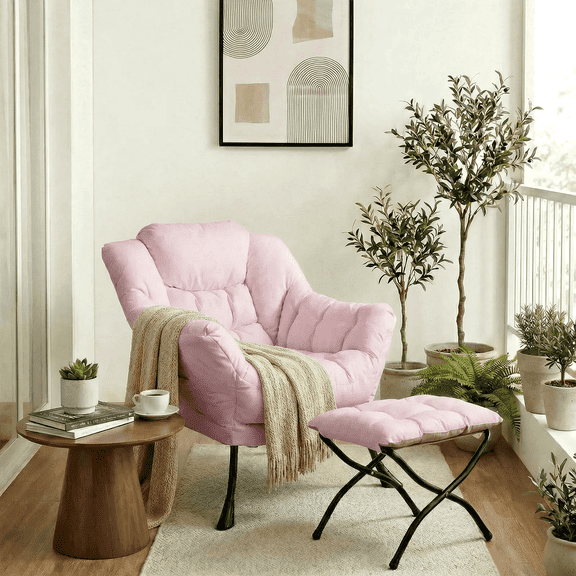 Pirecart Lazy Chair, Large Size Comfy Lounge Chair with Side Pocket, Steel Frame, 330lb, for Bedroom, Living Room, Dorm, Pink