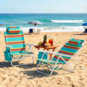 Pirecart Low Backpack Beach Chairs Set of 2, Folding Beach Chairs for Adults W/ 5 Position Lay Flat & Metal Handle, Cooler Pouch, Storage Bag, Towel Bar, Foot Mat, Orange, Yellow and Blue Stripes